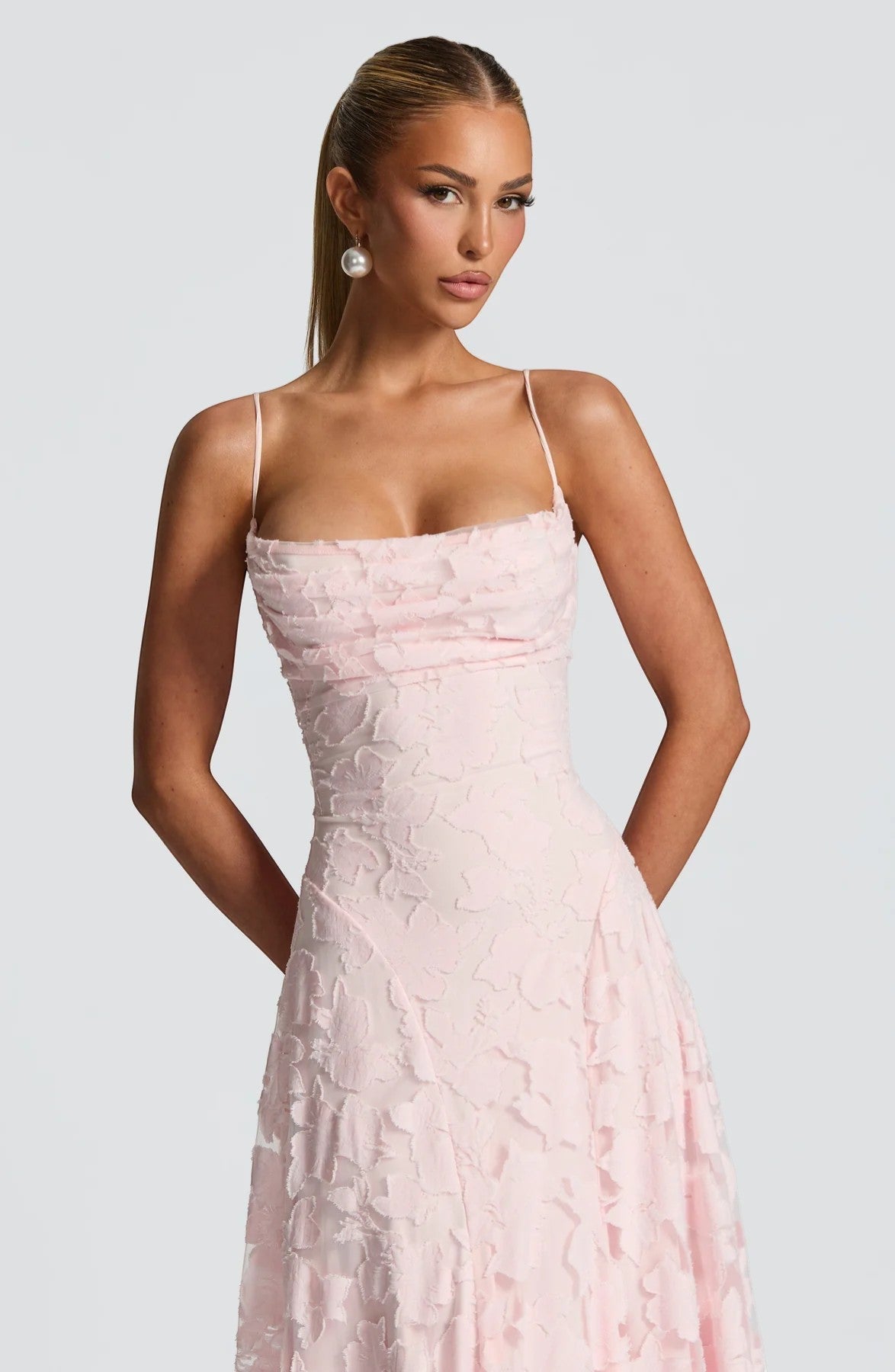Women's Lace-Up Back Maxi Dress – Fitted Textured Lace