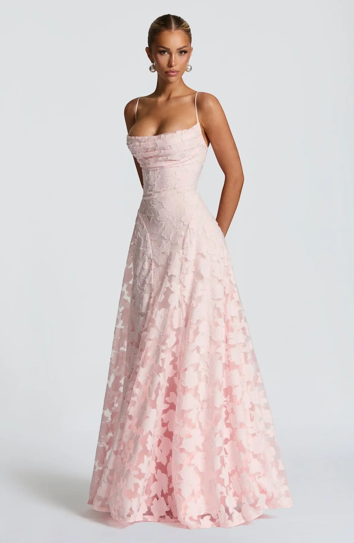Women's Lace-Up Back Maxi Dress – Fitted Textured Lace