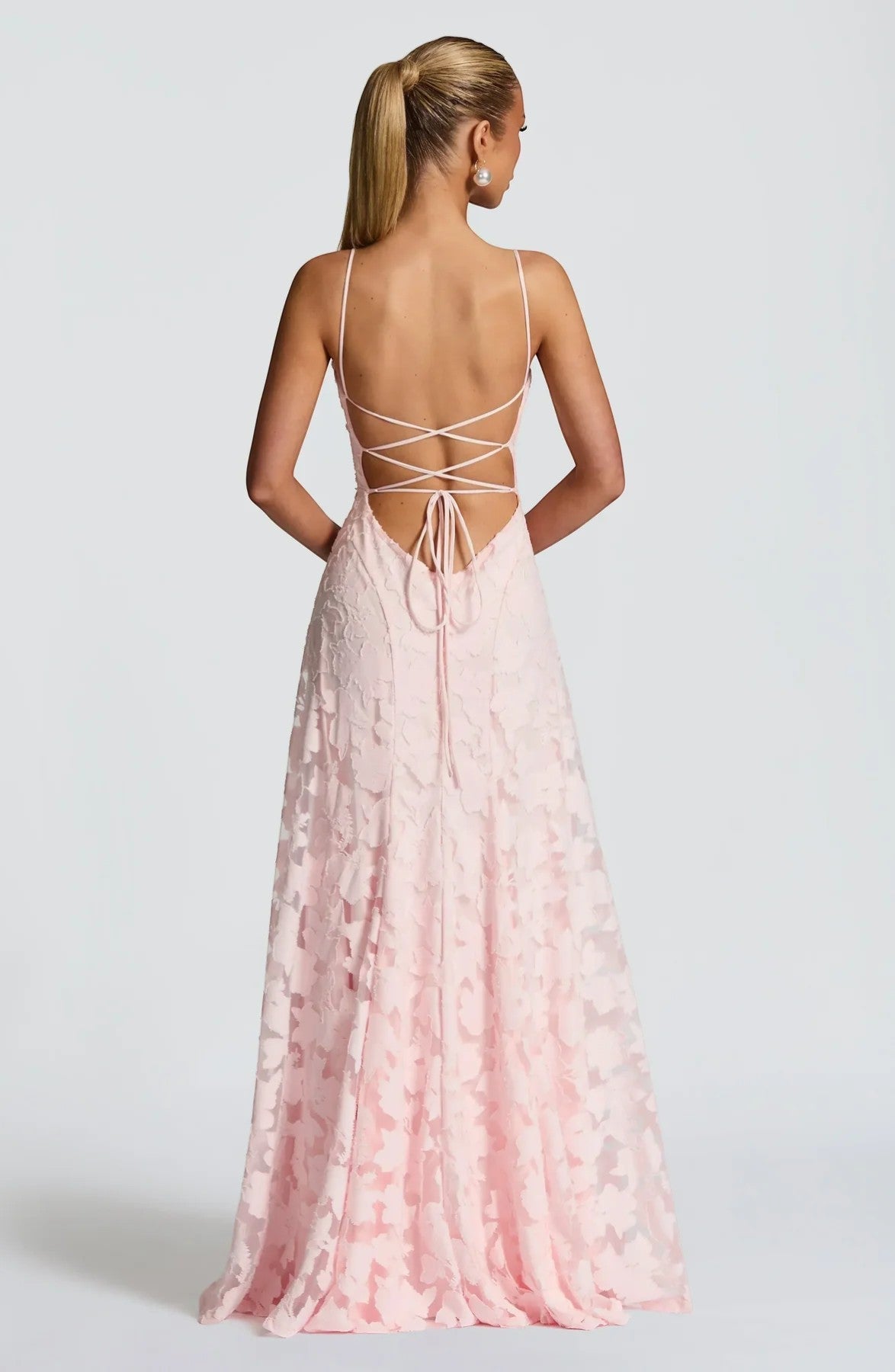 Women's Lace-Up Back Maxi Dress – Fitted Textured Lace