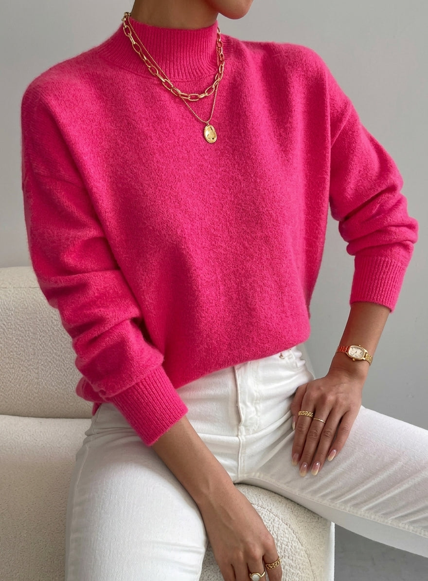 Women's Cashmere-Blend Sweater – Mock Neck Fine Knit