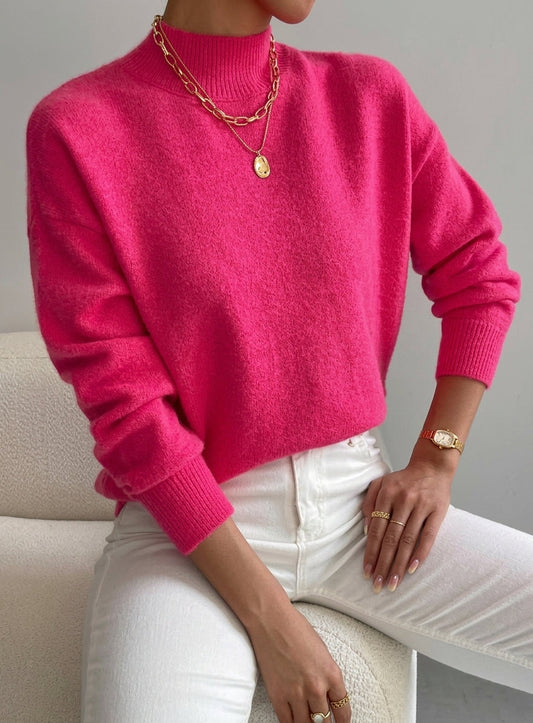 Women's Cashmere-Blend Sweater – Mock Neck Fine Knit