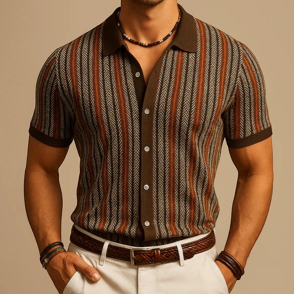 Men's Jacquard Knit Polo Shirt – Short Sleeve Comfort Fit