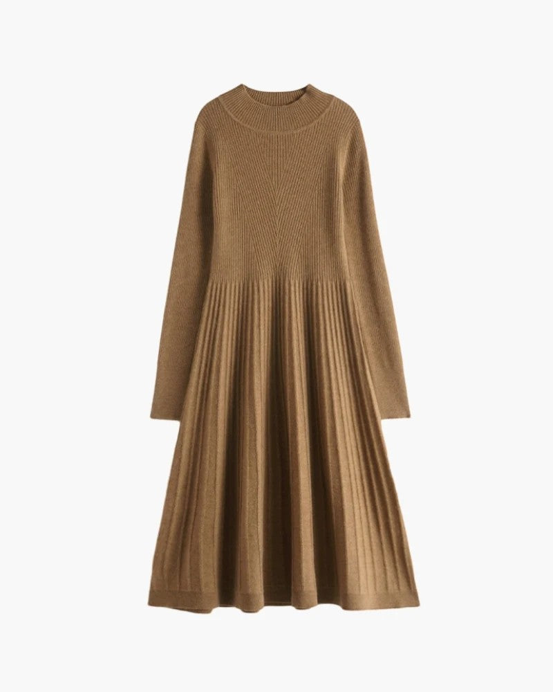 Women's Cashmere Knit Midi Dress – Long Sleeve Relaxed Fit