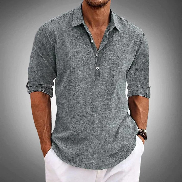 Men's Long Sleeve Shirt – Relaxed Linen-Look Cotton Blend