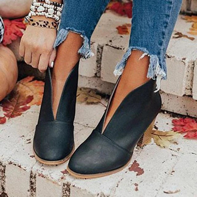 Women's Suede Ankle Boots – Braided Strap Cutout