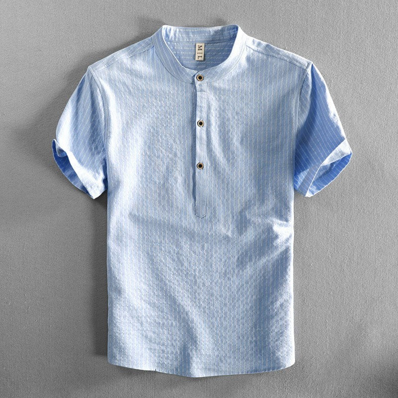 Men's Linen Short-Sleeve Shirt – Relaxed Vertical Stripe