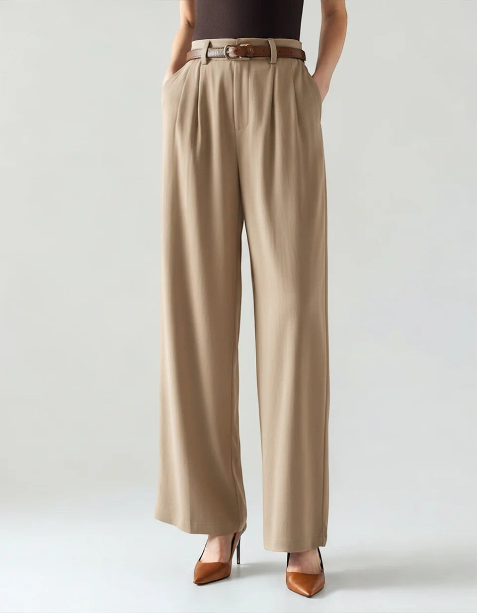 Women's Wide-Leg Pants – High-Rise Woven Fabric