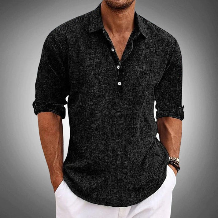 Men's Long Sleeve Shirt – Relaxed Linen-Look Cotton Blend