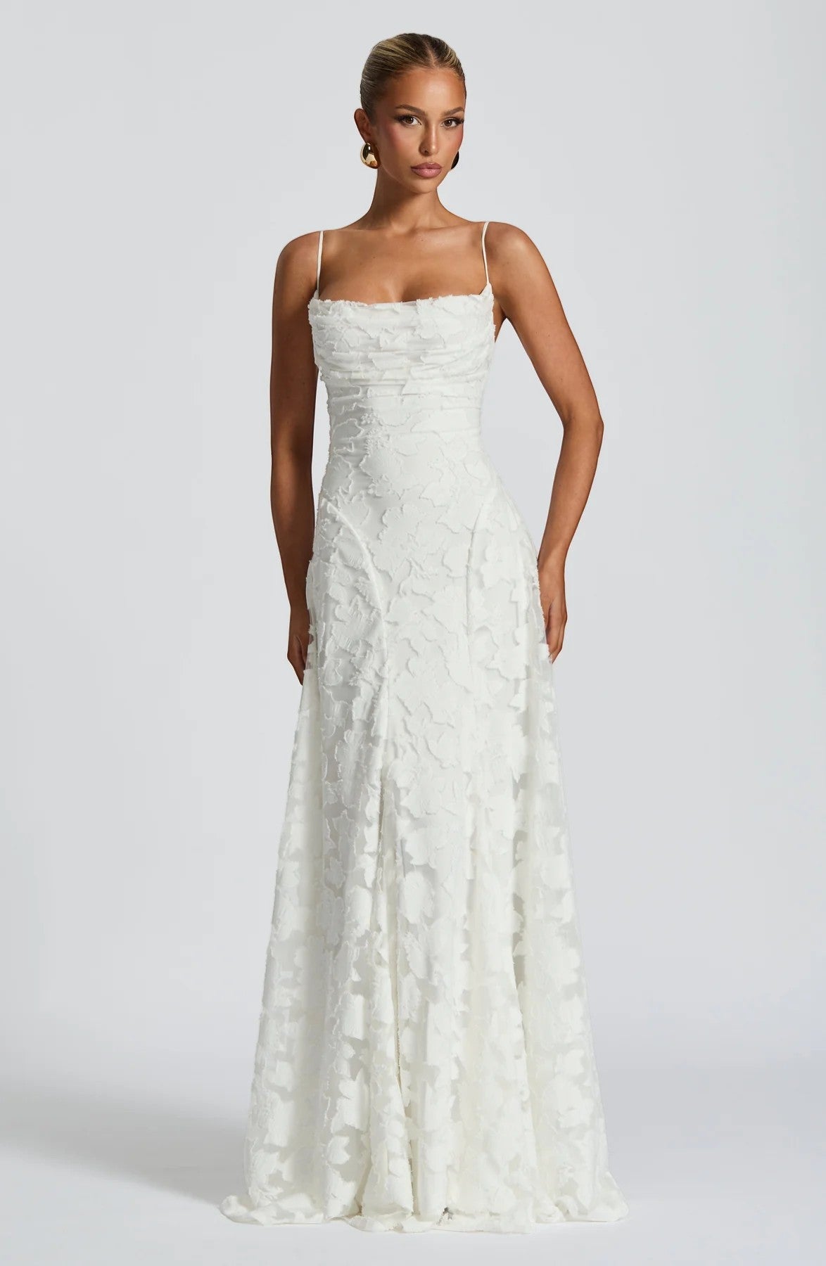 Women's Lace-Up Back Maxi Dress – Fitted Textured Lace