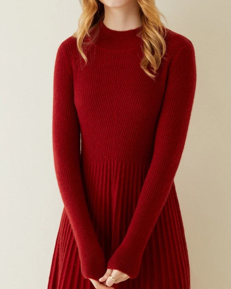 Women's Cashmere Knit Midi Dress – Long Sleeve Relaxed Fit