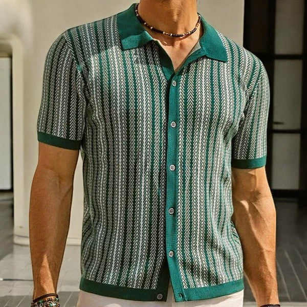Men's Jacquard Knit Polo Shirt – Short Sleeve Comfort Fit