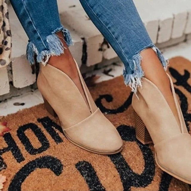 Women's Suede Ankle Boots – Braided Strap Cutout