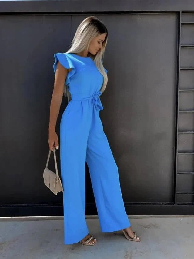 Women's Wide-Leg Jumpsuit – High-Waist Tie Belt