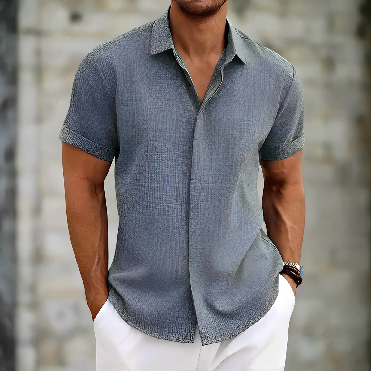 Men's Linen-Look Short Sleeve Shirt – Relaxed Easy Fit