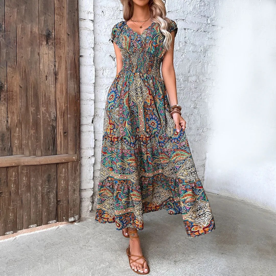 Women's V-Neck Maxi Dress – Relaxed Flowing Skirt