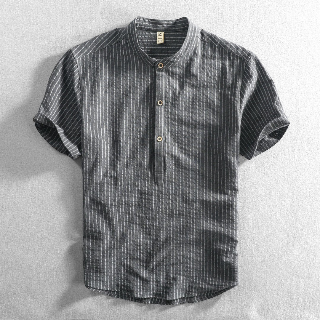 Men's Linen Short-Sleeve Shirt – Relaxed Vertical Stripe