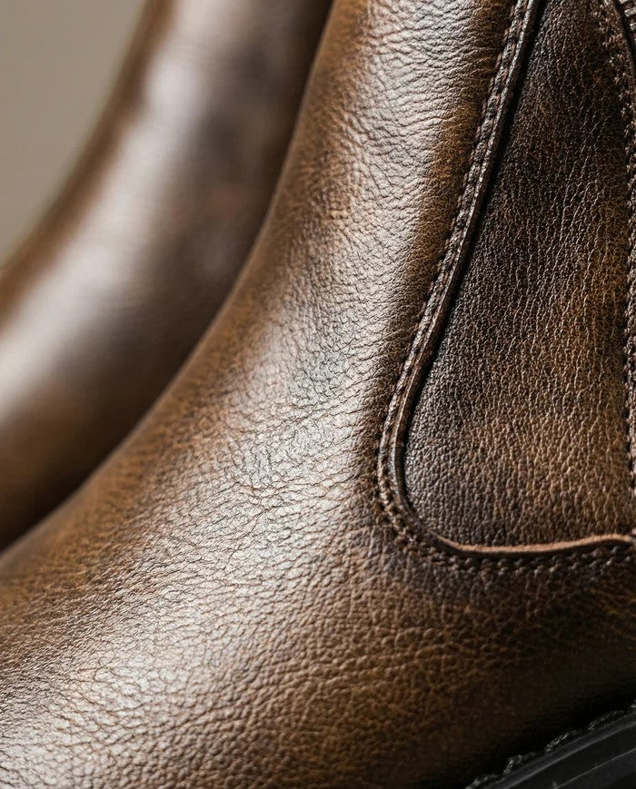 Men's Leather Ankle Boot – Side Zip Wedge Heel