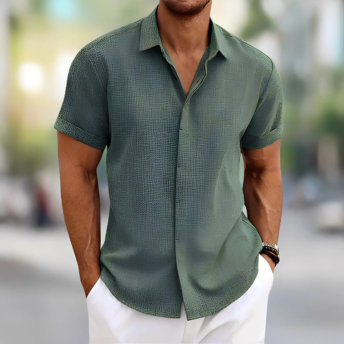 Men's Linen-Look Short Sleeve Shirt – Relaxed Easy Fit