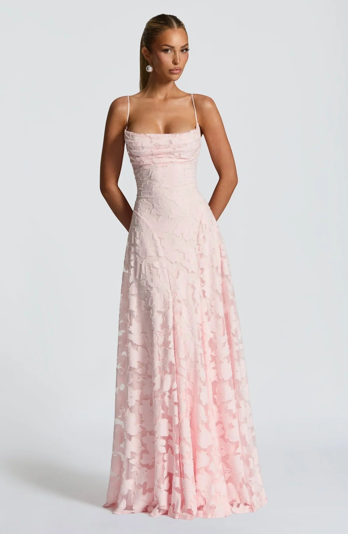 Women's Lace-Up Back Maxi Dress – Fitted Textured Lace