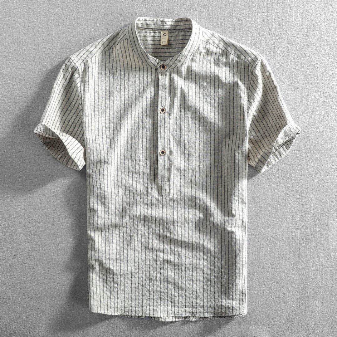 Men's Linen Short-Sleeve Shirt – Relaxed Vertical Stripe