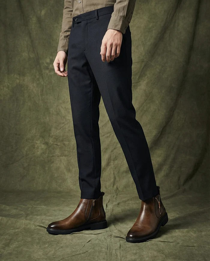 Men's Leather Ankle Boot – Side Zip Wedge Heel