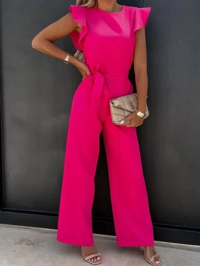 Women's Wide-Leg Jumpsuit – High-Waist Tie Belt
