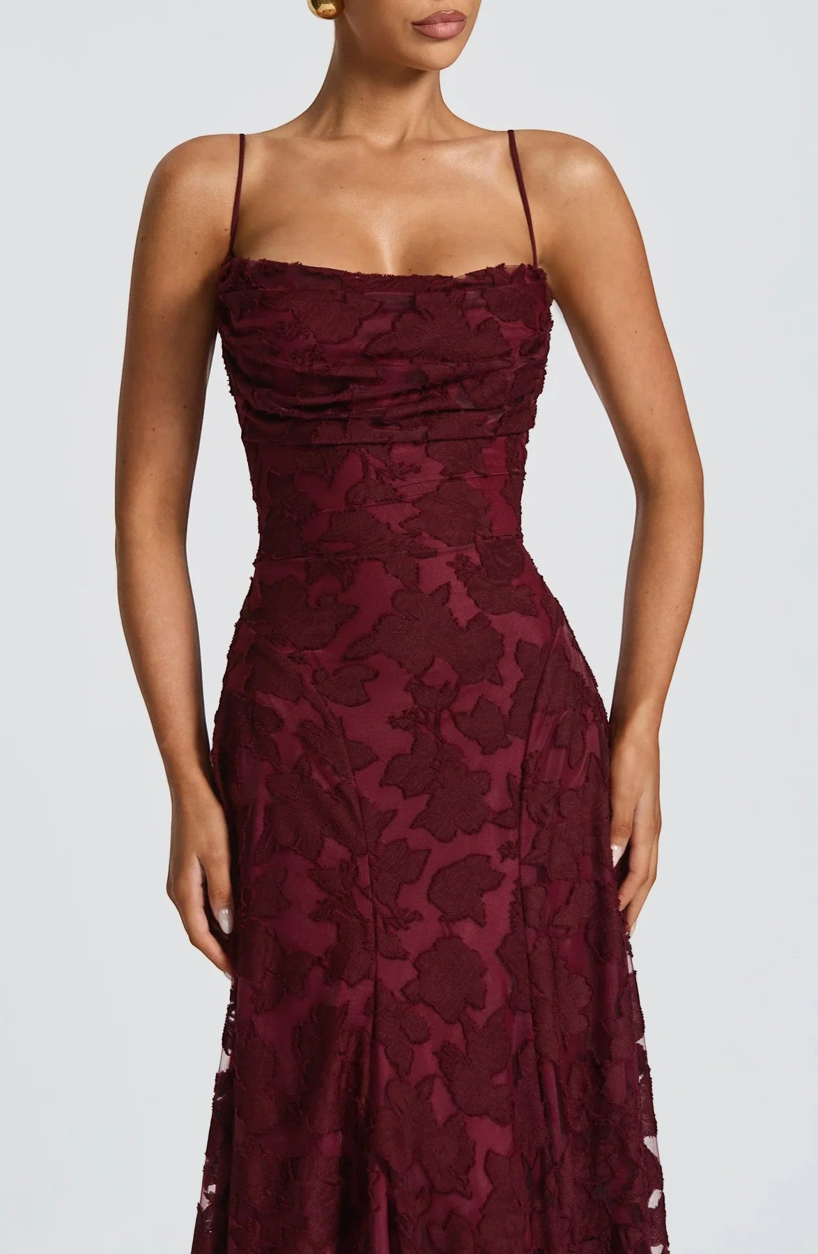 Women's Lace-Up Back Maxi Dress – Fitted Textured Lace