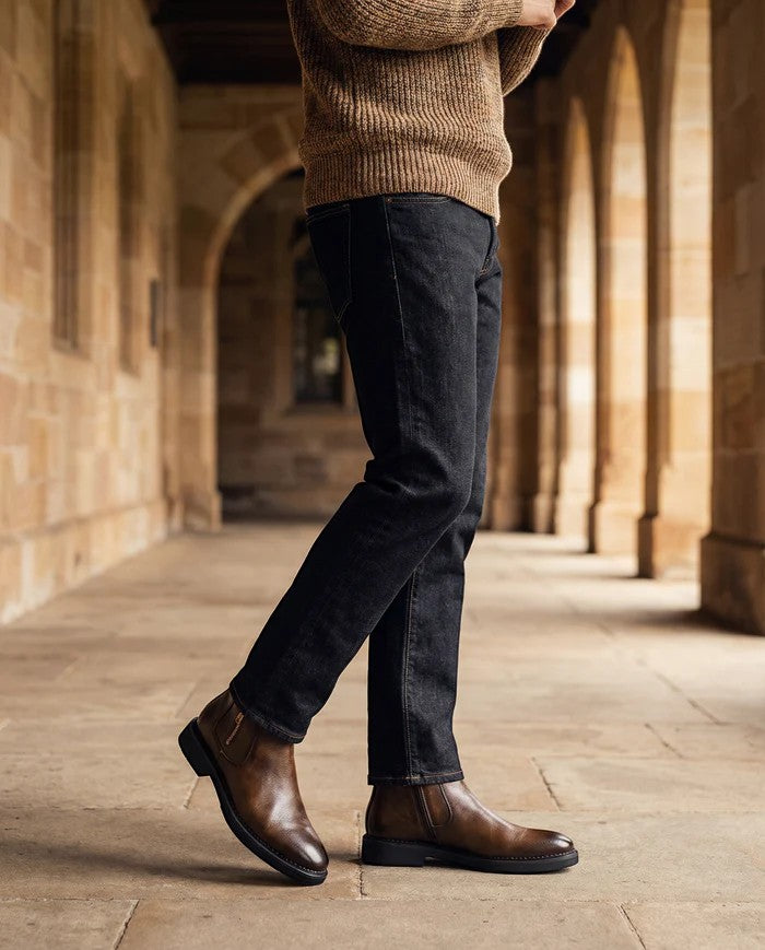 Men's Leather Ankle Boot – Side Zip Wedge Heel