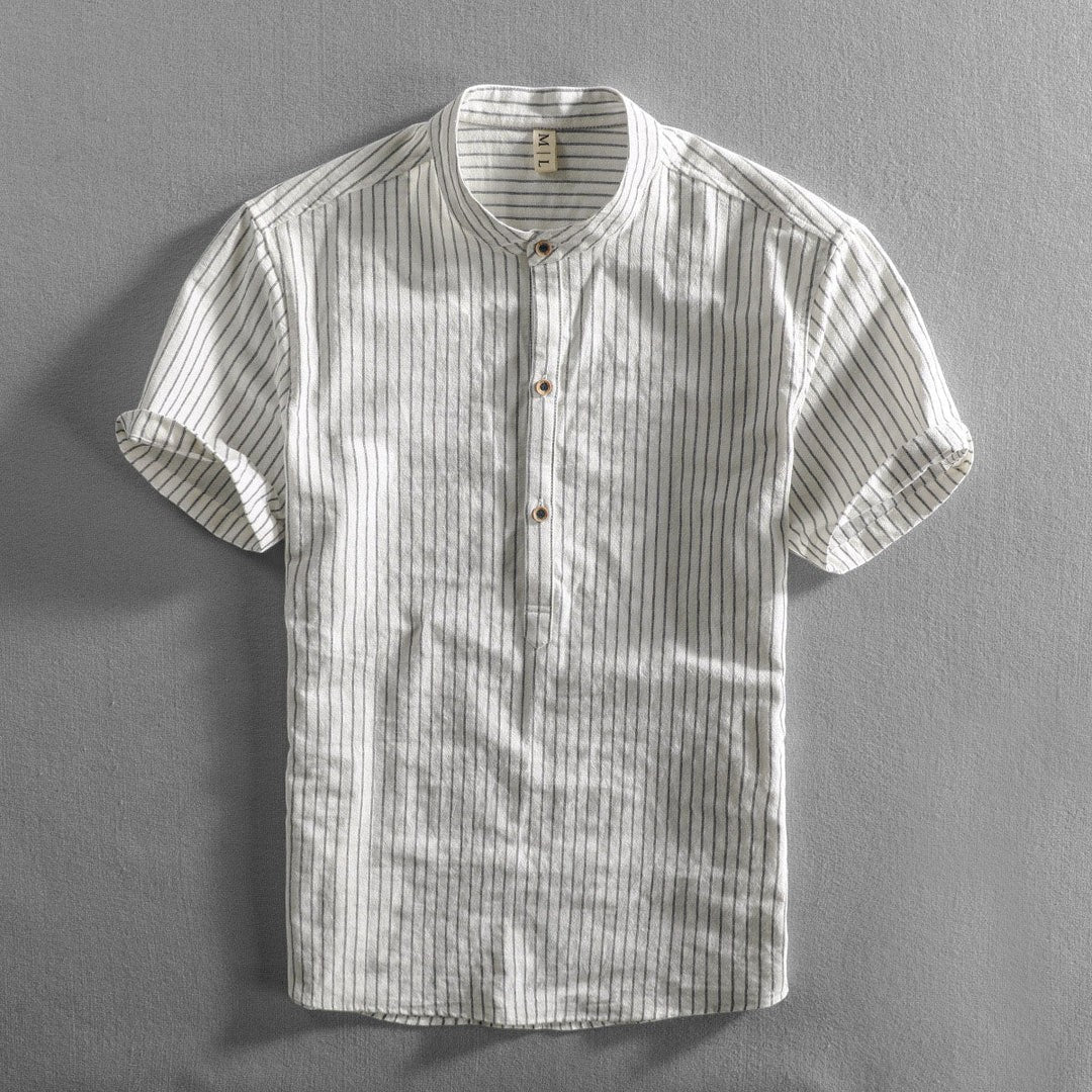 Men's Linen Short-Sleeve Shirt – Relaxed Vertical Stripe