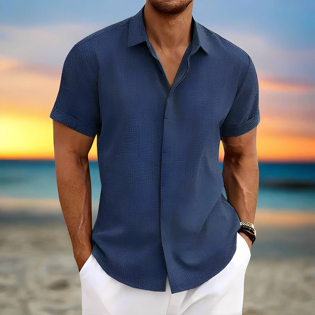 Men's Linen-Look Short Sleeve Shirt – Relaxed Easy Fit