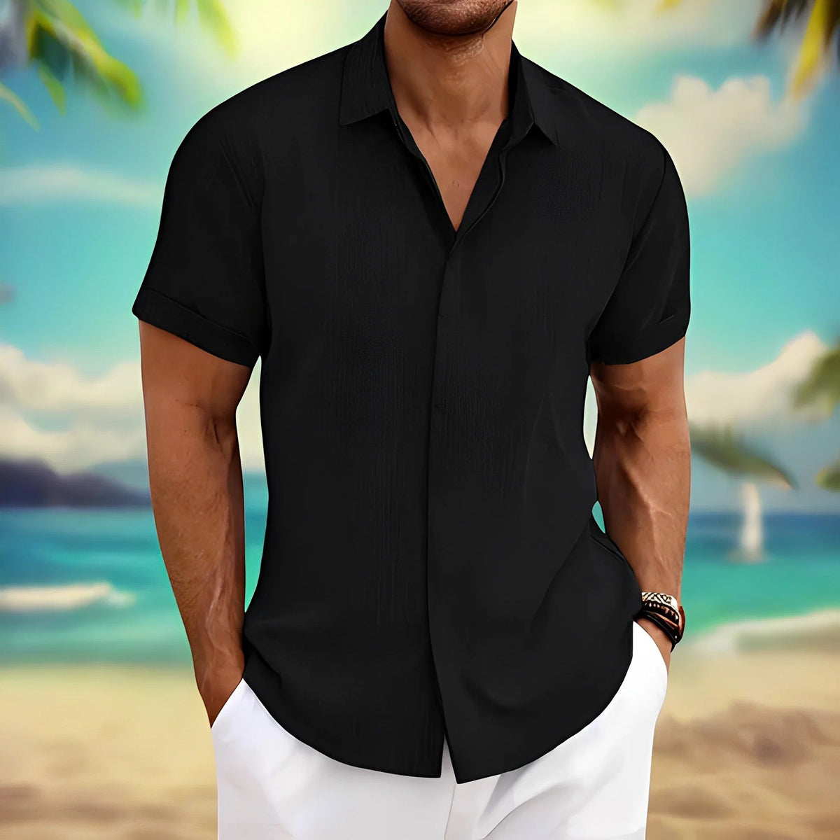 Men's Linen-Look Short Sleeve Shirt – Relaxed Easy Fit