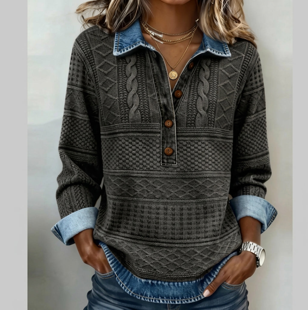 Women's Cotton Half-Button Blouse – Relaxed Collared Fit