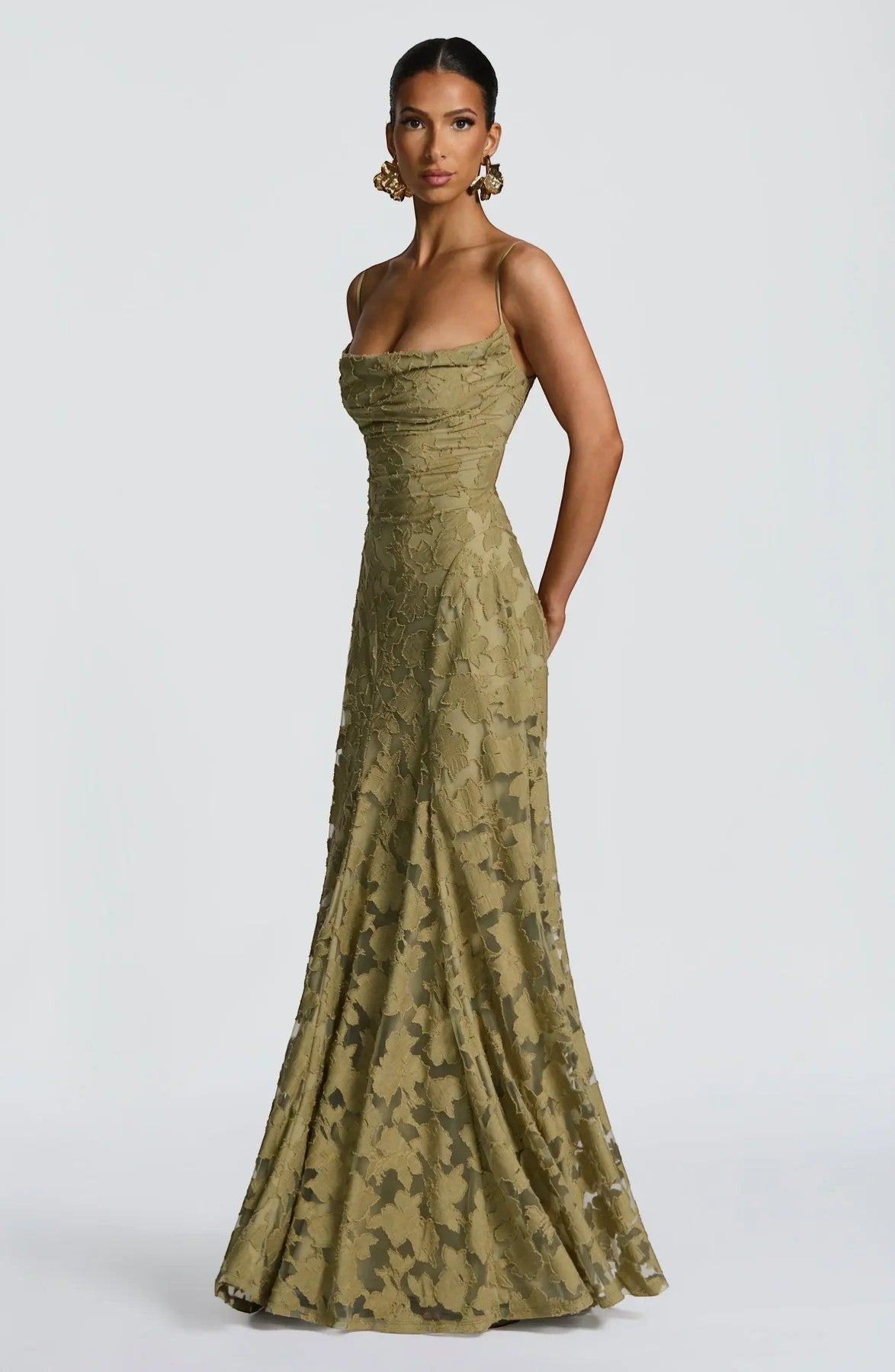 Women's Lace-Up Back Maxi Dress – Fitted Textured Lace