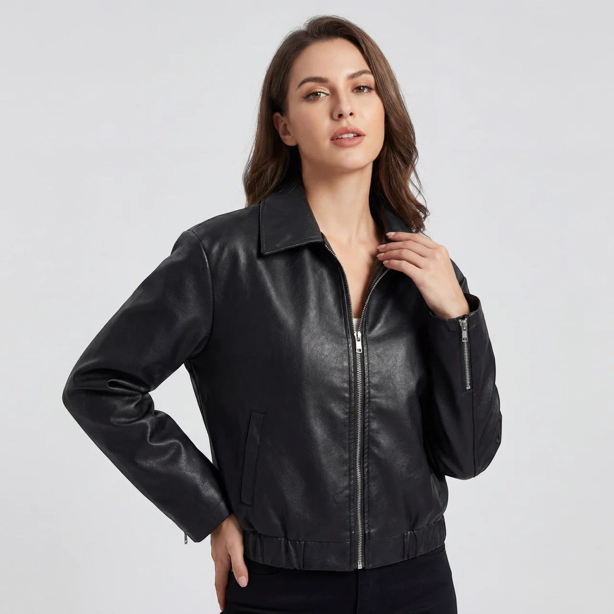 Women's Matte Leather Jacket – Relaxed Cropped Fit