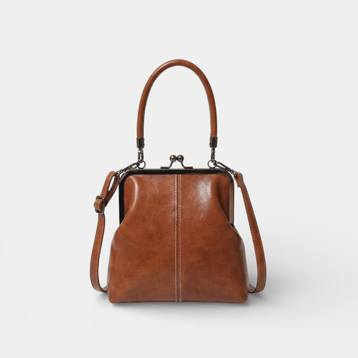 Women's Leather Kiss-Lock Bag – Compact Retro Frame
