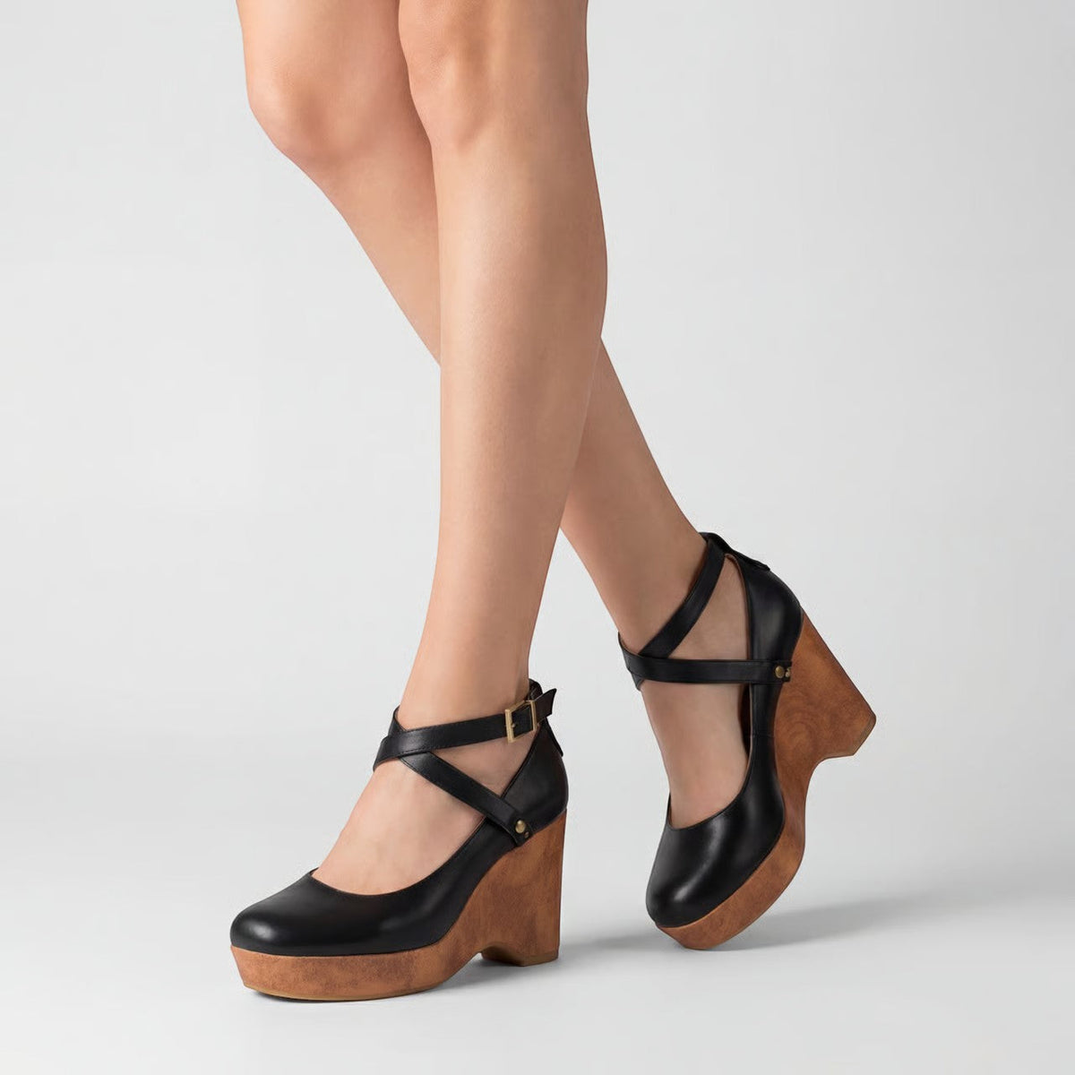 Women's Platform Wedge Sandal – Leather Ankle Strap
