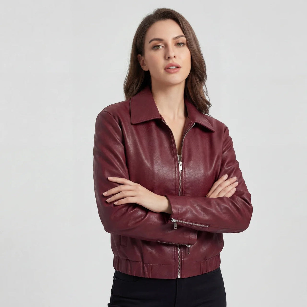 Women's Matte Leather Jacket – Relaxed Cropped Fit
