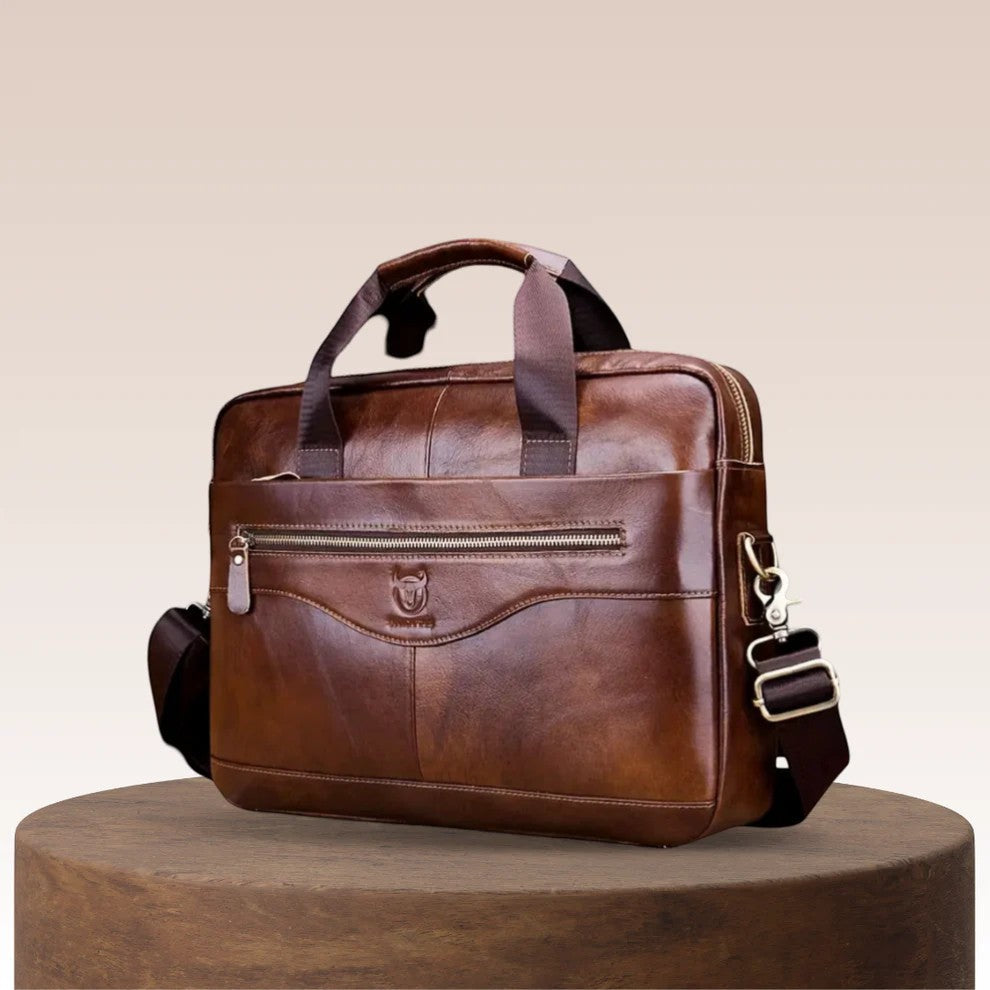 Men's Leather Messenger Briefcase – Structured Zip-Top