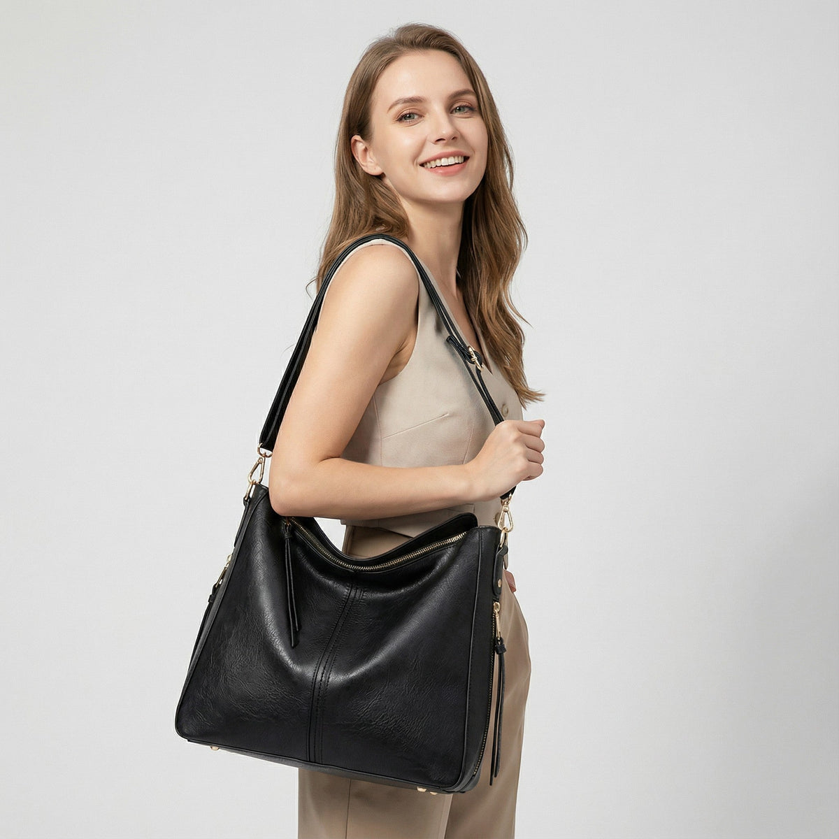 Women's Leather Hobo Bag – Curved Slouchy Shape