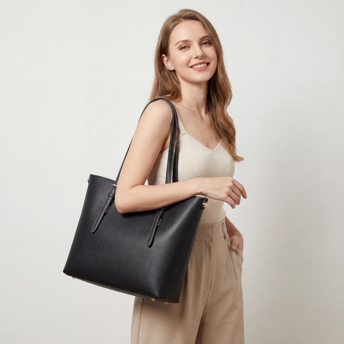 Women's Large Leather Tote Bag – Structured Soft Shape
