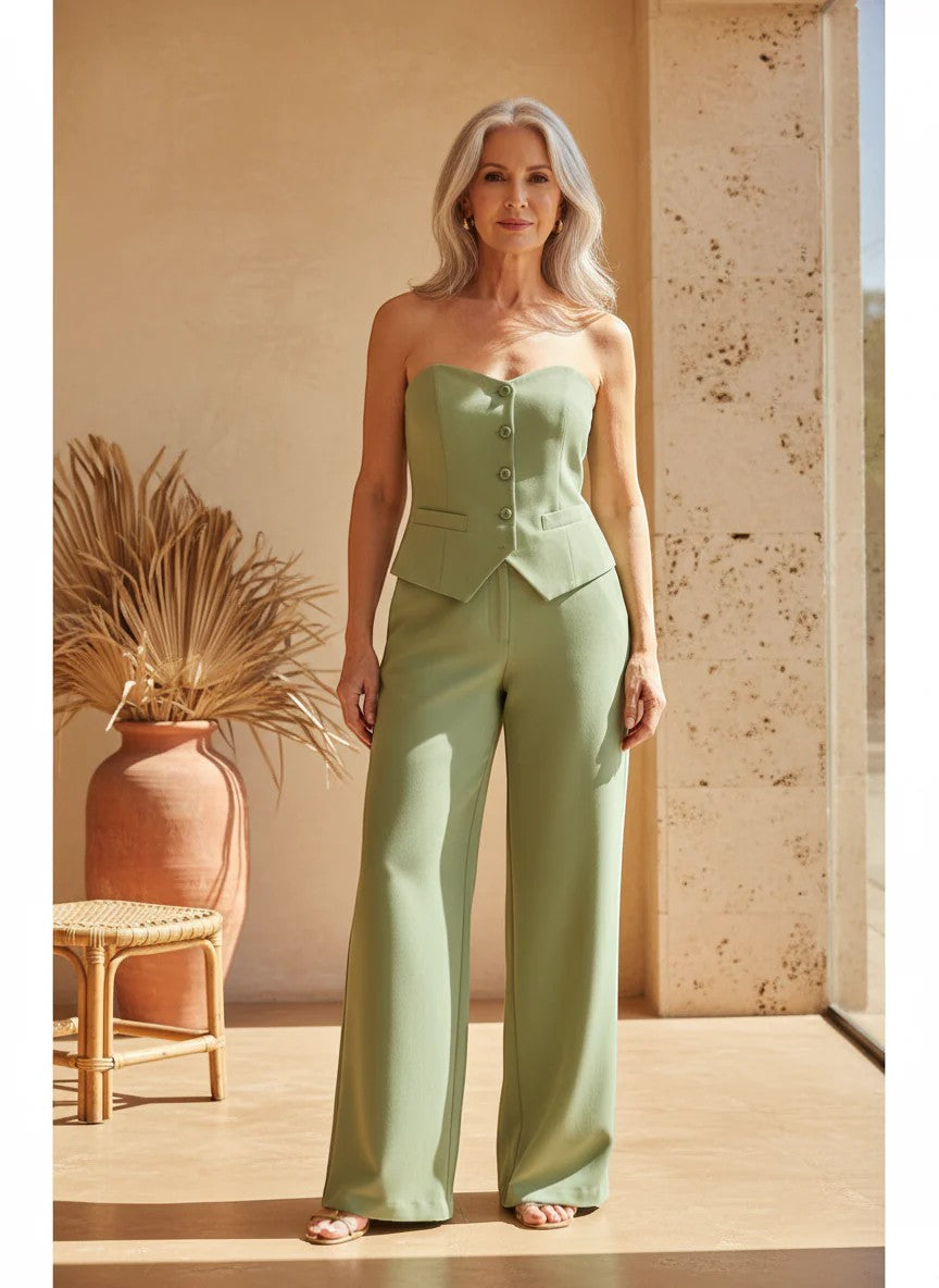 Women's Strapless Pant Set – Bustier and Wide Leg