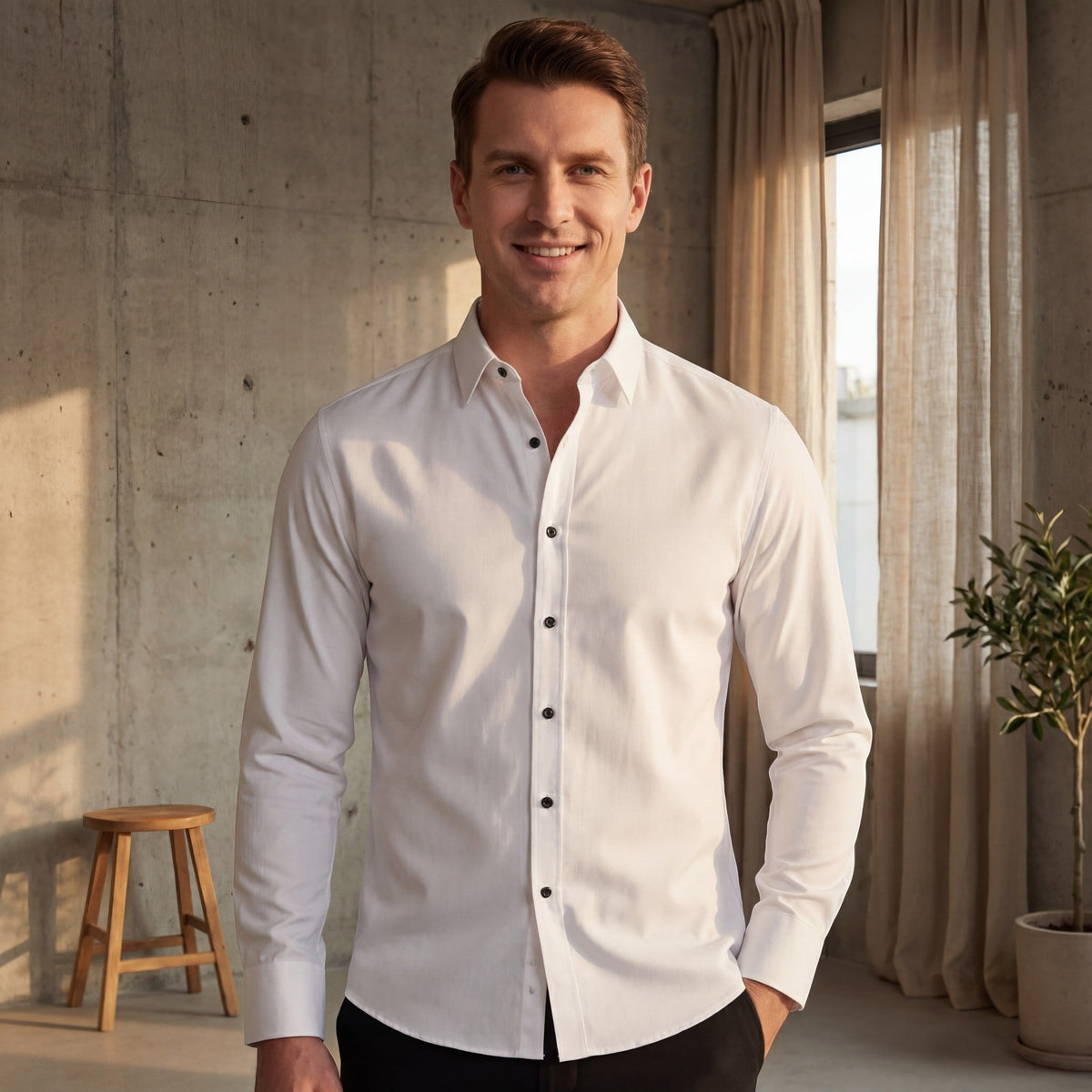 Men's Fine Cotton Shirt – Classic Collar Tailored Fit