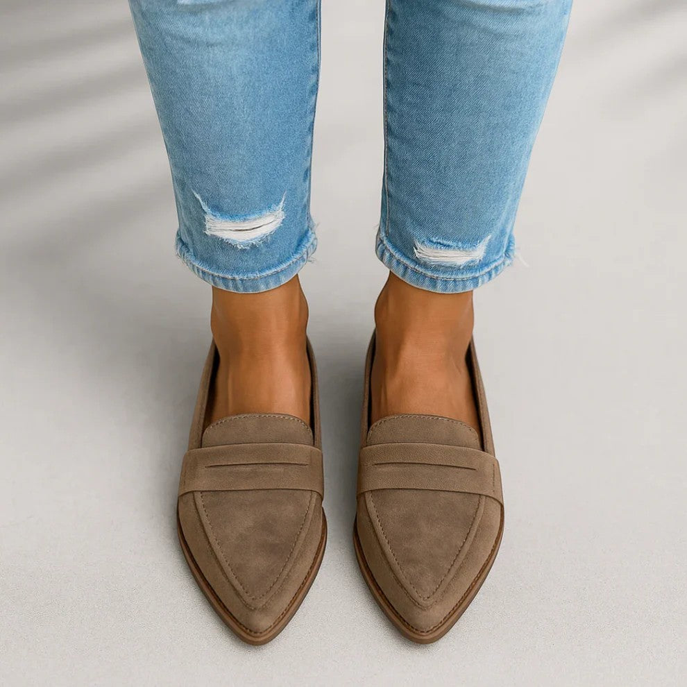 Women's Suede Loafer – Pointed Toe Wedge Heel