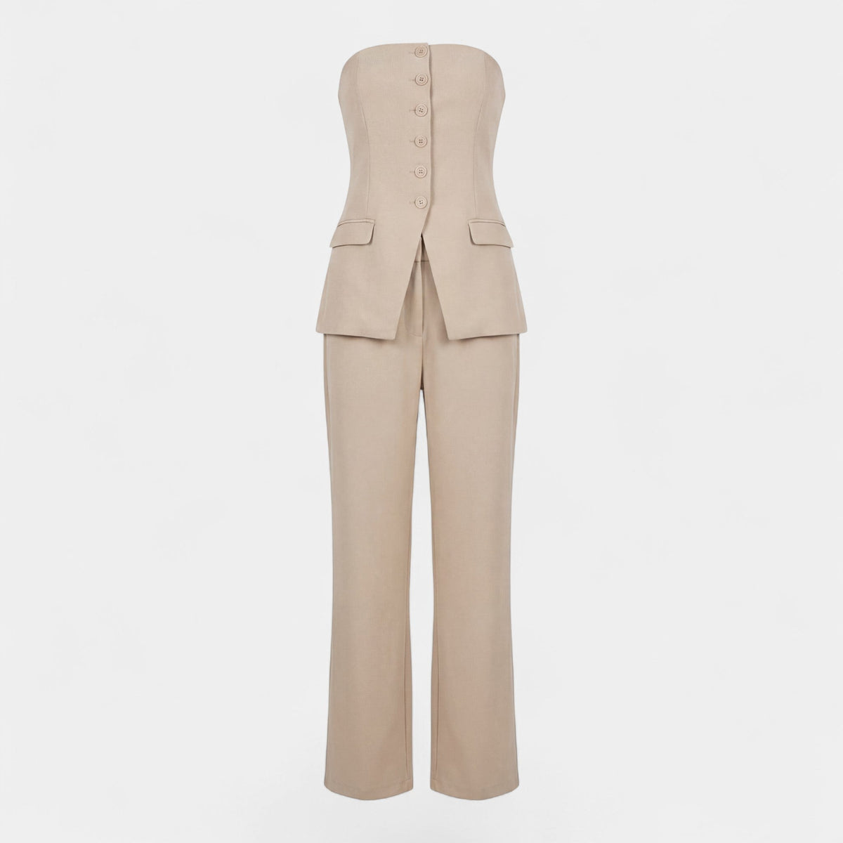 Women's Strapless Two-Piece Set – Tailored Straight-Leg Pants