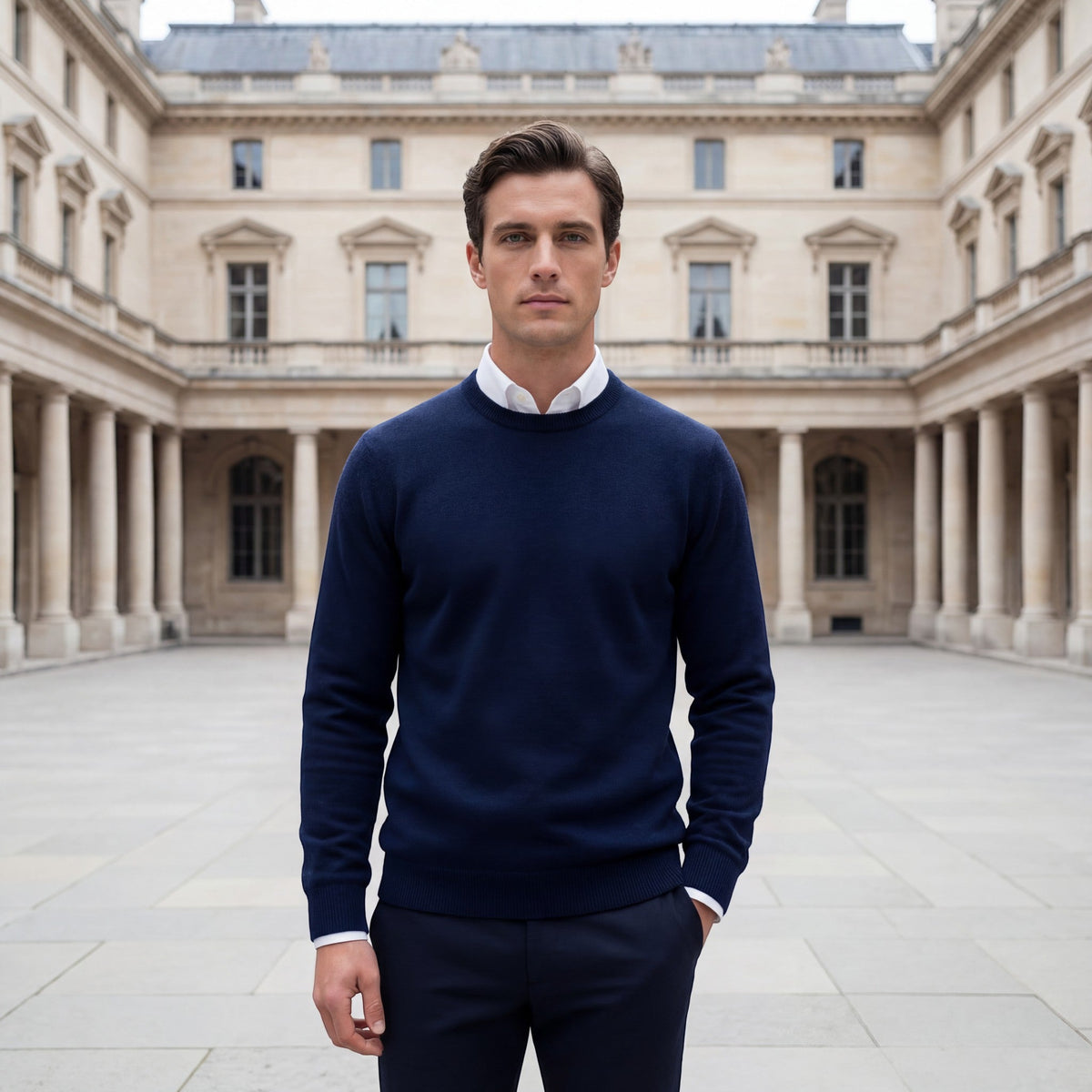 Men's Wool-Blend Sweater – Crew Neck Fitted Cut