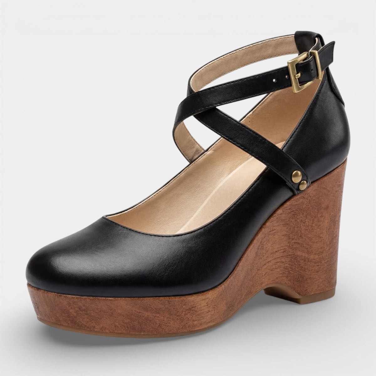 Women's Platform Wedge Sandal – Leather Ankle Strap
