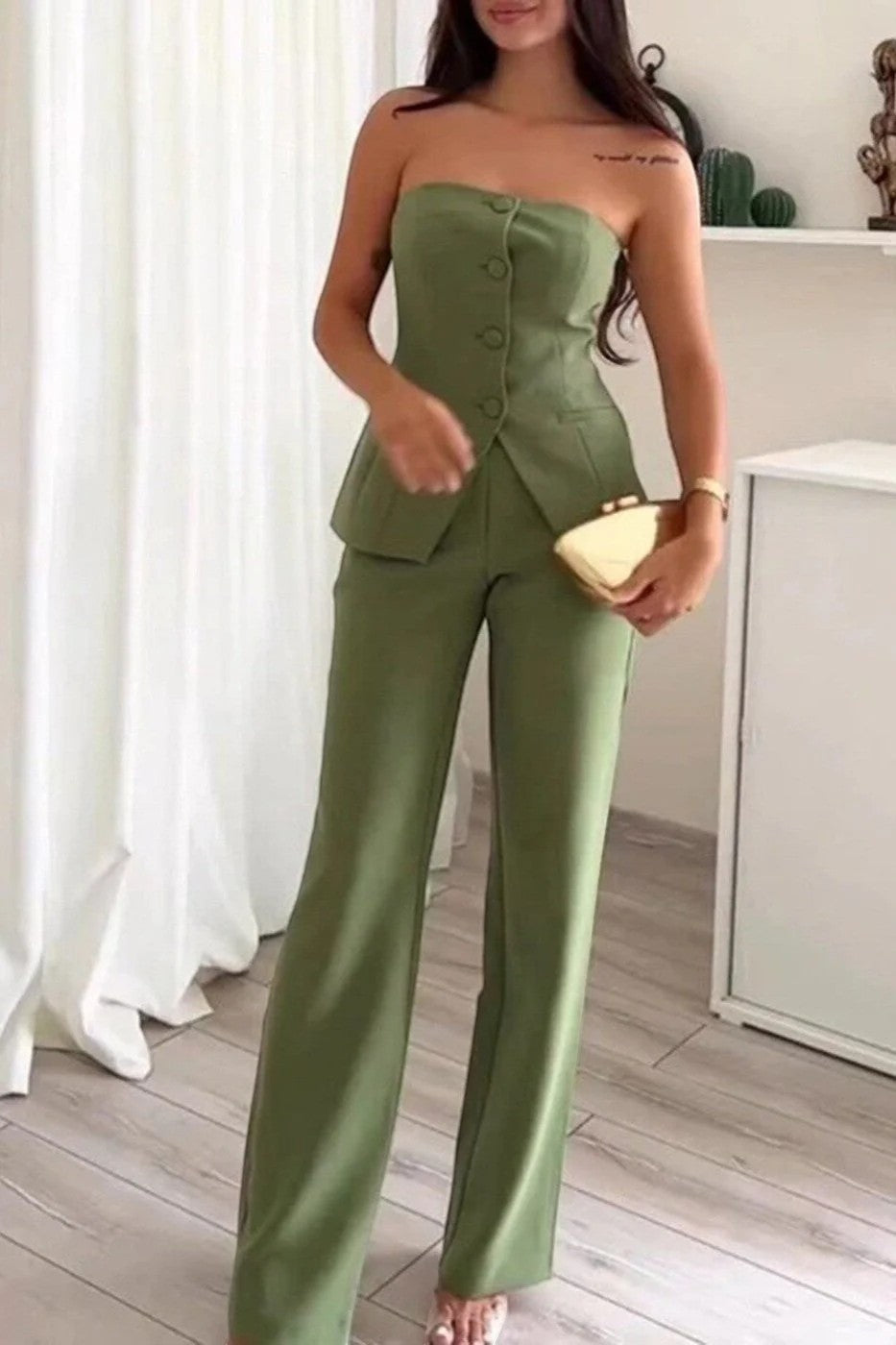 Women's Strapless Pant Set – Bustier and Wide Leg