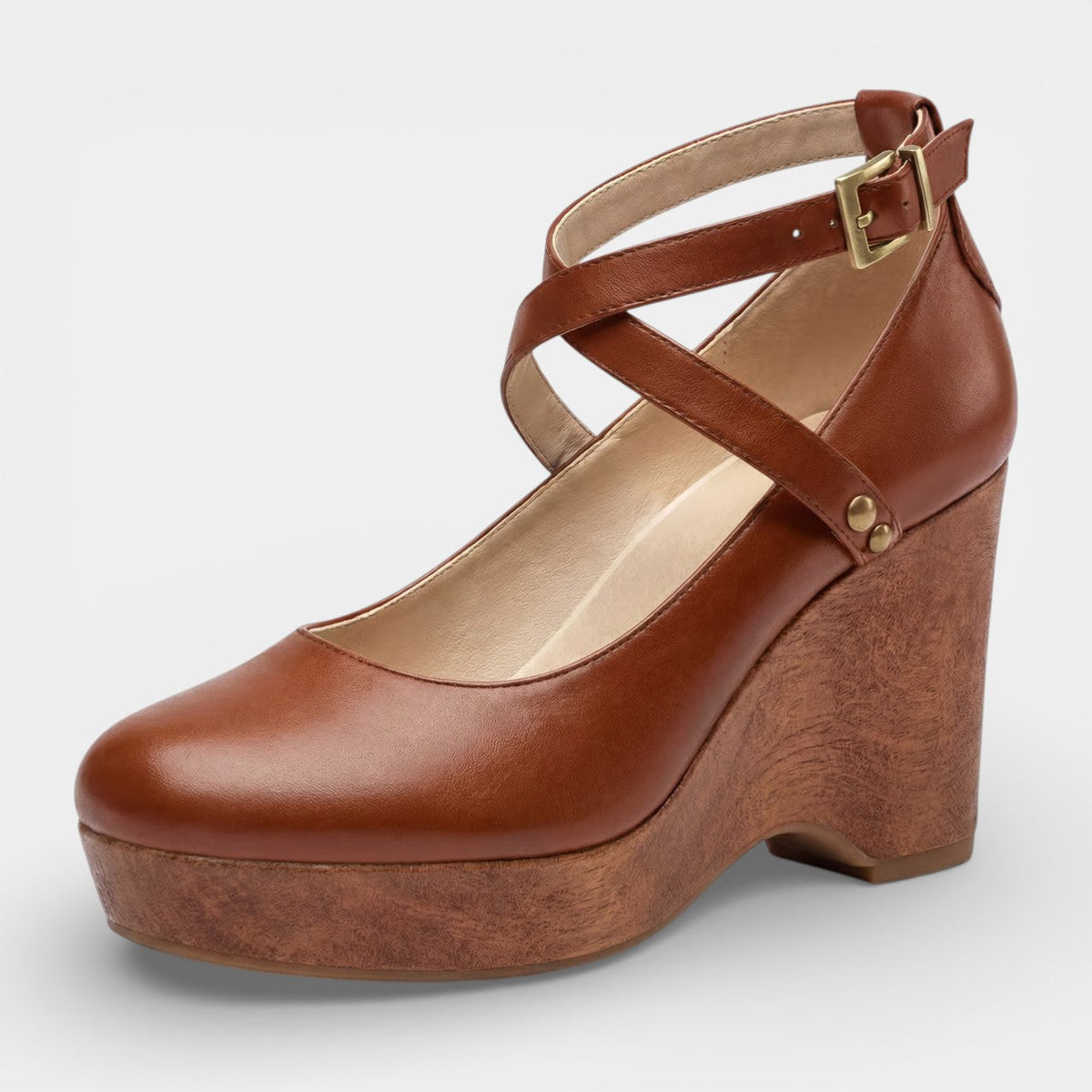 Women's Platform Wedge Sandal – Leather Ankle Strap