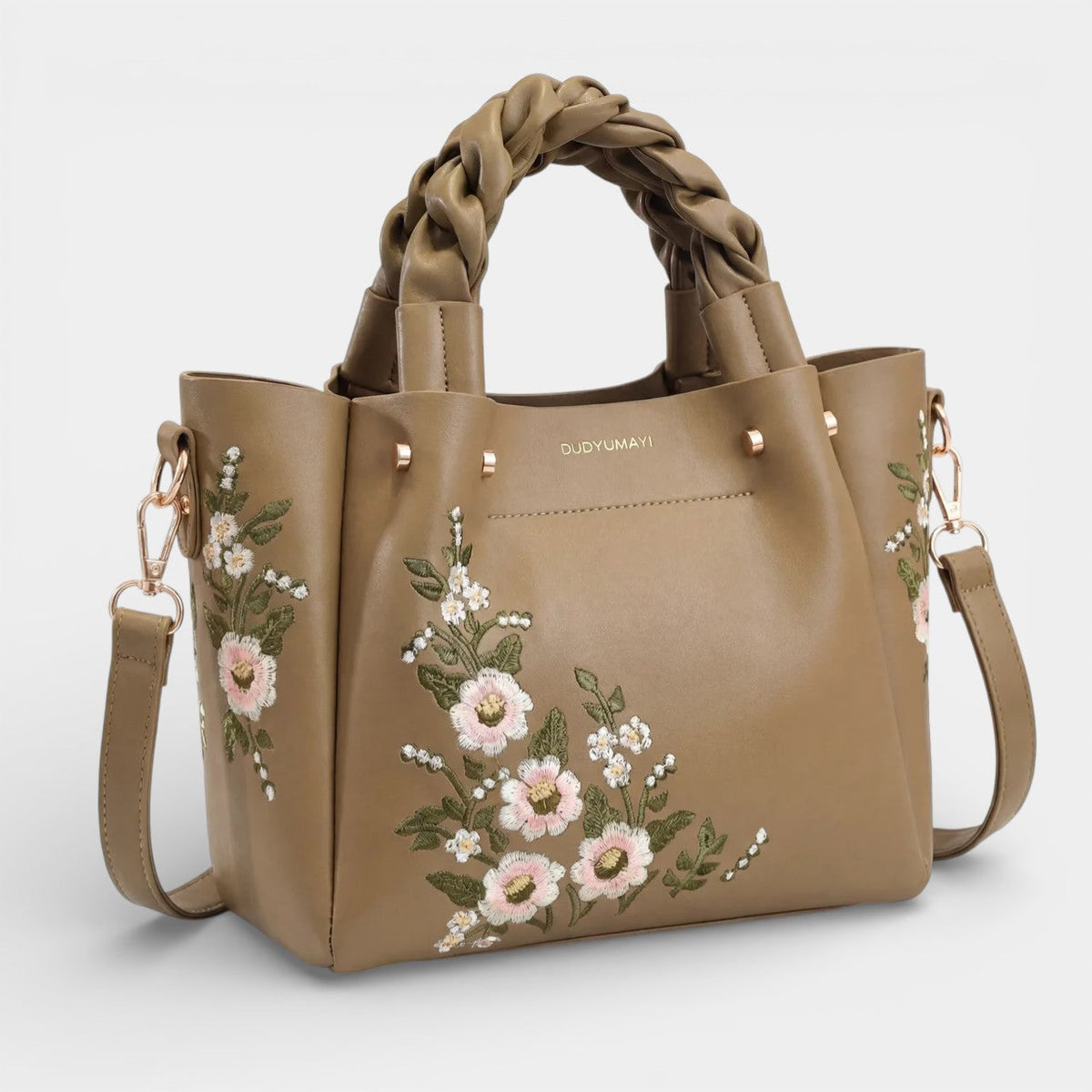 Women's Leather Tote Bag – Floral Embroidered Structured