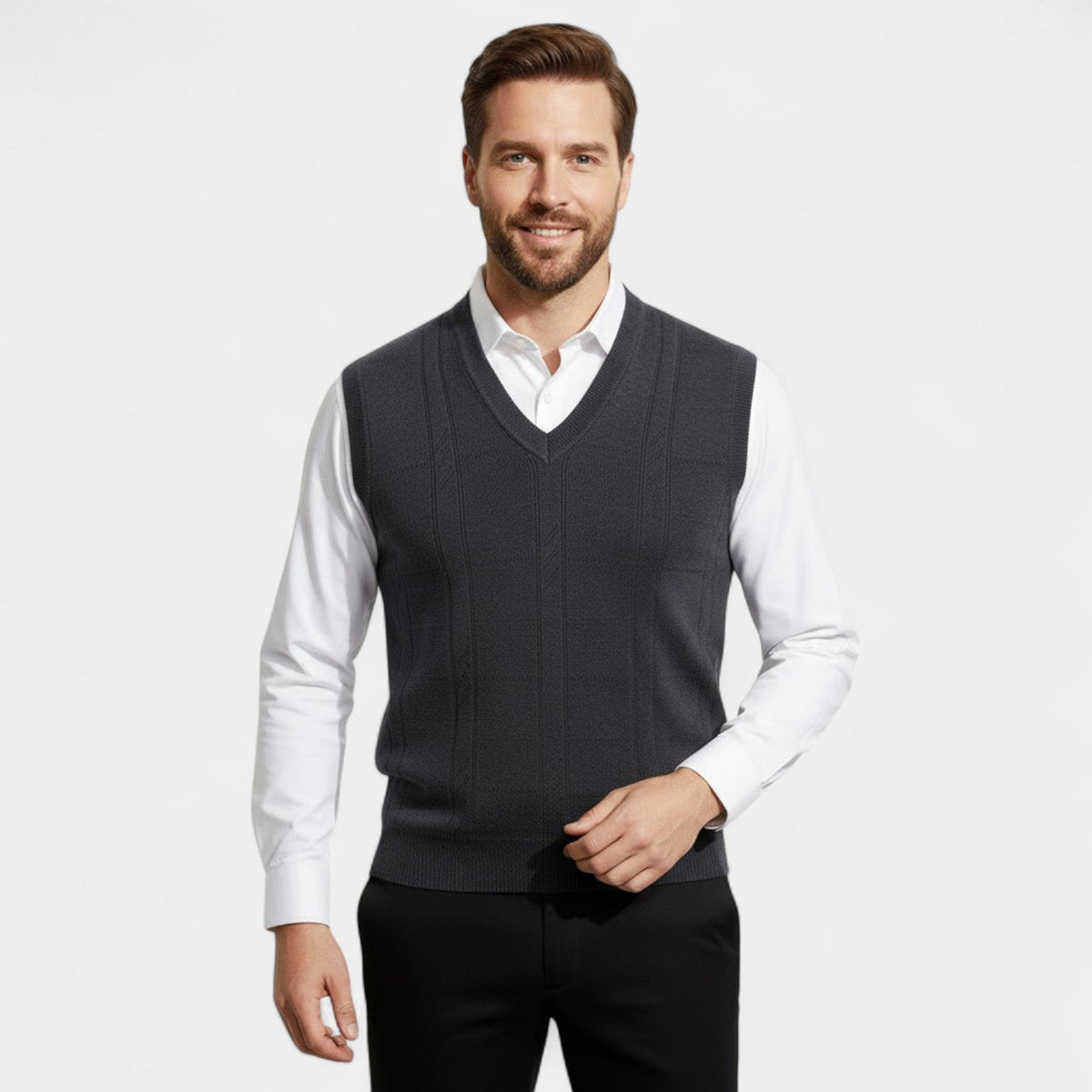 Men's Knit Sweater Vest – Deep V-Neck Fine Knit